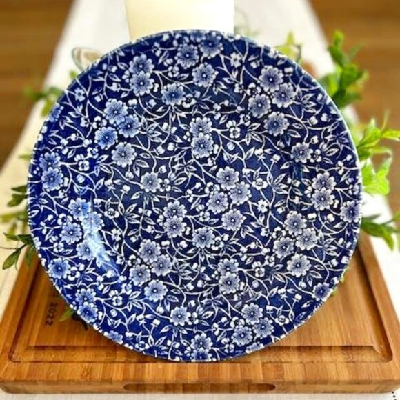 Vtg Queen's by Churchill Calico Dessert Plates Set of 4 Blue & White Floral 8" R - Picture 1 of 5